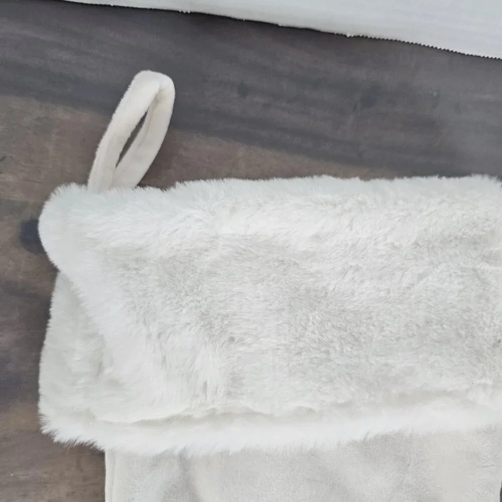 White Plush Cuffed Hanging Christmas Stocking With Gold Monogrammed 